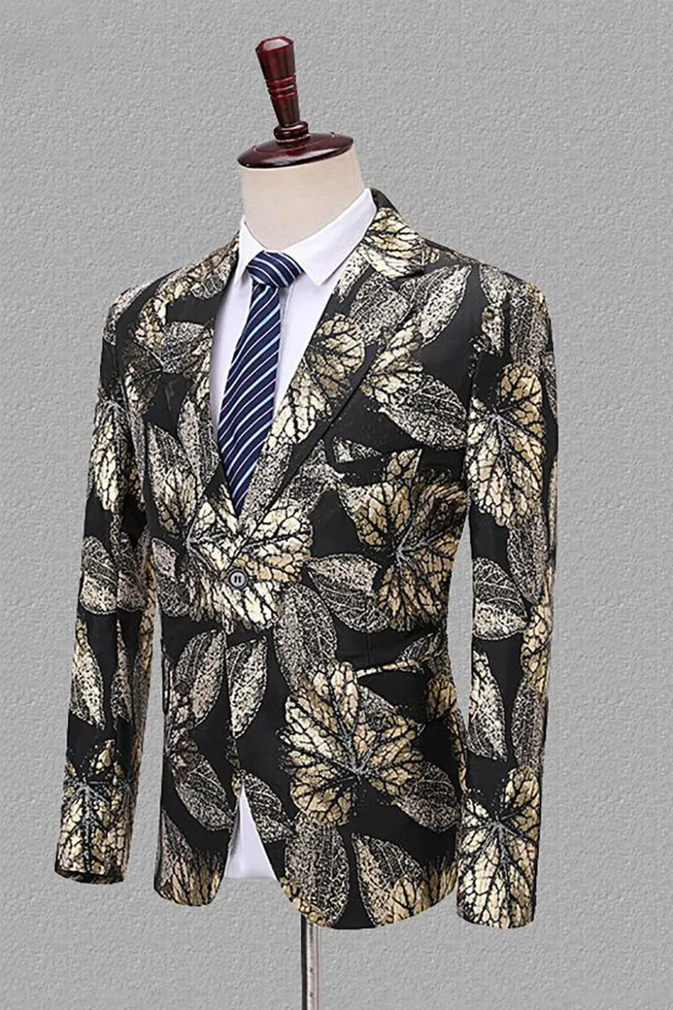 Lapela Entalhada Jacquard Blazer Masculino Preto e Dourado