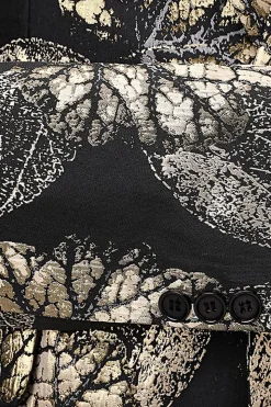 Lapela Entalhada Jacquard Blazer Masculino Preto e Dourado