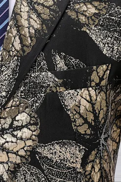 Lapela Entalhada Jacquard Blazer Masculino Preto e Dourado