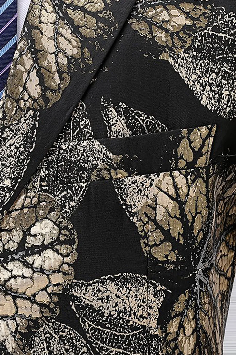 Lapela Entalhada Jacquard Blazer Masculino Preto e Dourado