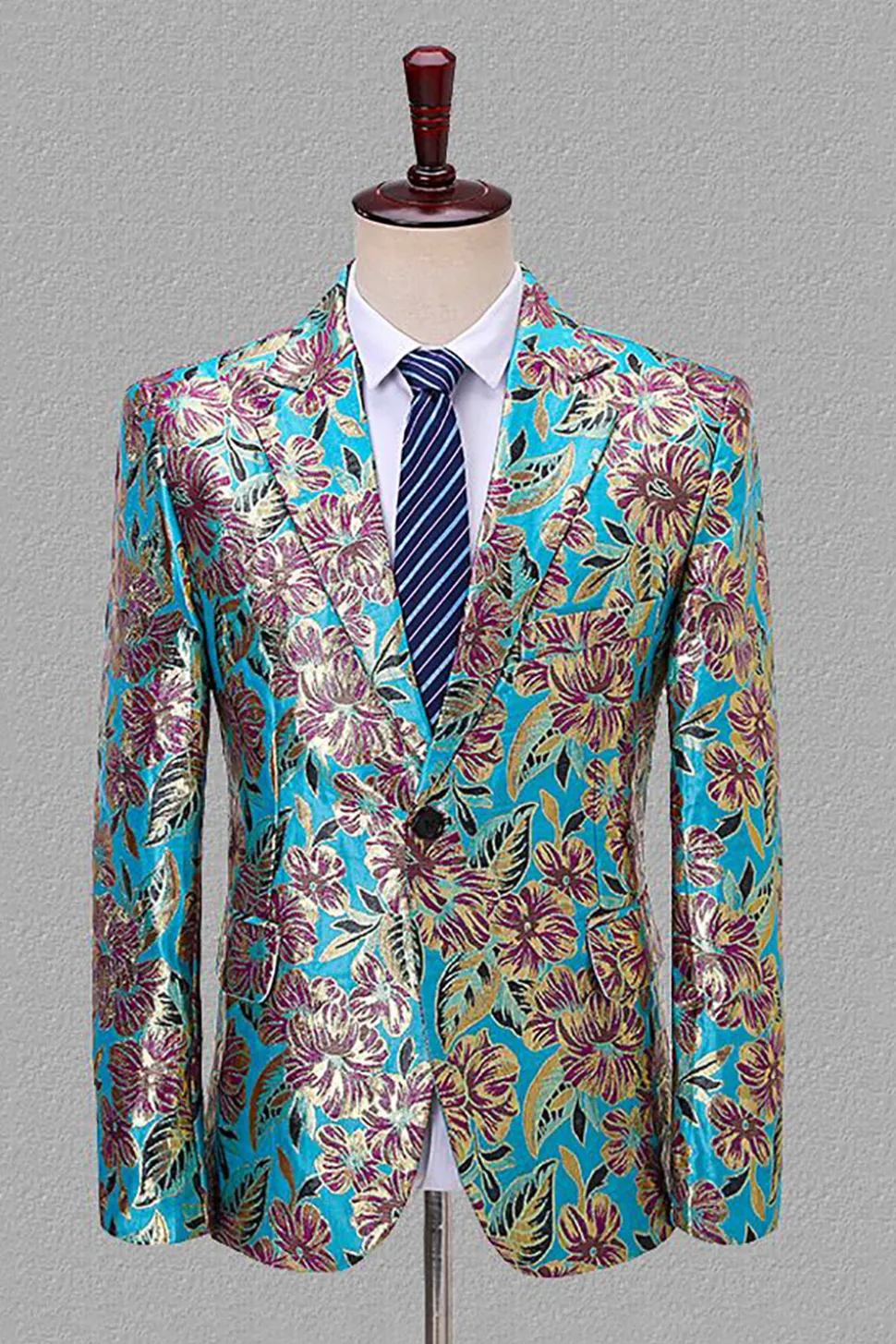 Lapela Entalhada Jacquard Blazer Masculino Preto e Dourado