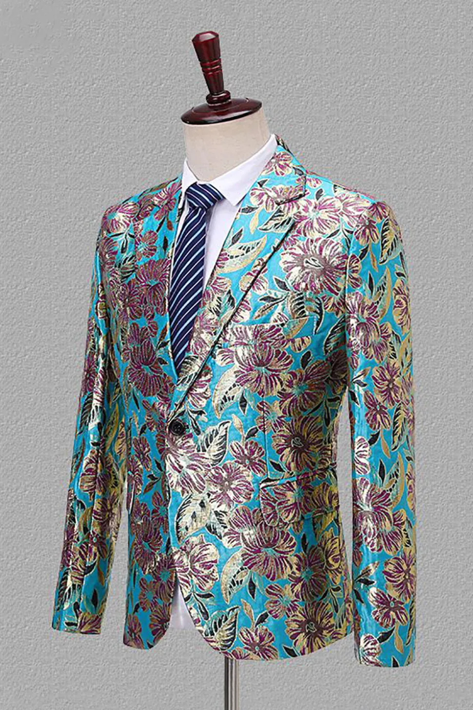 Lapela Entalhada Jacquard Blazer Masculino Preto e Dourado