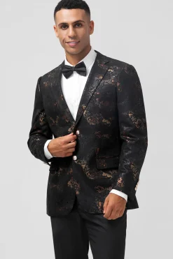Lapela Jacquard Single Breasted Blazer Masculino de Peito Escuro
