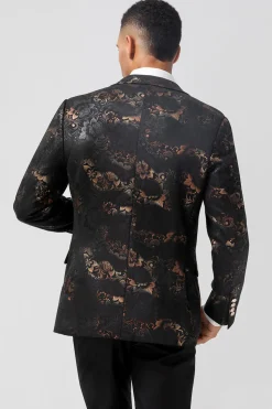 Lapela Jacquard Single Breasted Blazer Masculino de Peito Escuro