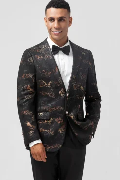 Lapela Jacquard Single Breasted Blazer Masculino de Peito Escuro