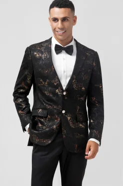 Lapela Jacquard Single Breasted Blazer Masculino de Peito Escuro