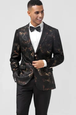 Lapela Jacquard Single Breasted Blazer Masculino de Peito Escuro