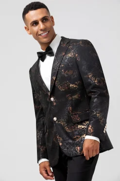 Lapela Jacquard Single Breasted Blazer Masculino de Peito Escuro