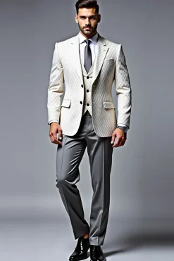 Lapela Notched Dupla Lvory Masculina 3 Peças Fatos Para Homem