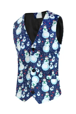 Lapela Notched Um Botão Boneco de Neve Azul Impresso Ternos Masculinos