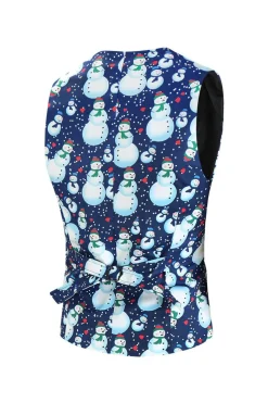 Lapela Notched Um Botão Boneco de Neve Azul Impresso Ternos Masculinos