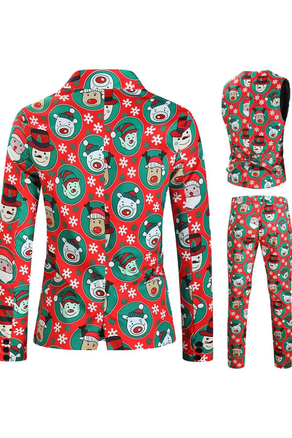 Lapela Notched Um Botão Papai Noel Impresso Ternos Masculinos Vermelhos