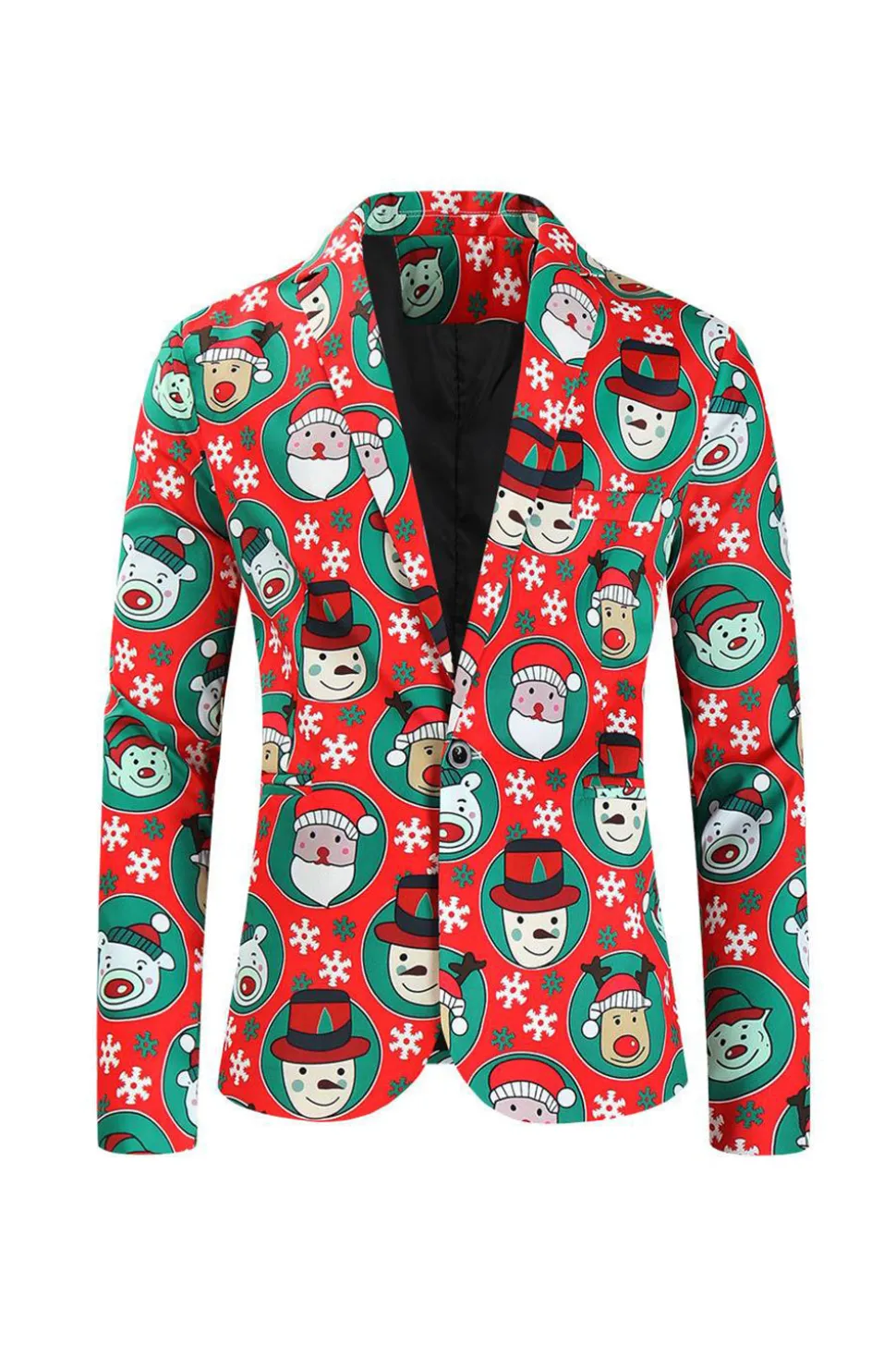 Lapela Notched Um Botão Papai Noel Impresso Ternos Masculinos Vermelhos