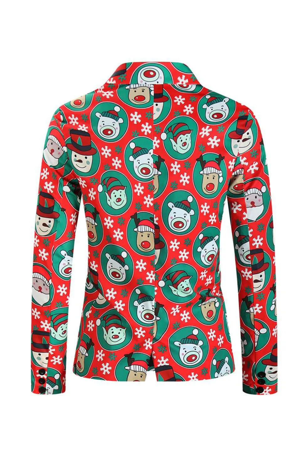 Lapela Notched Um Botão Papai Noel Impresso Ternos Masculinos Vermelhos