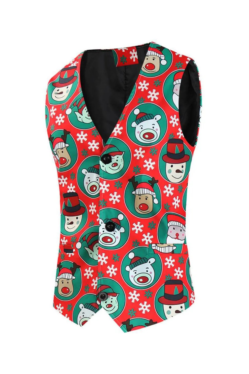 Lapela Notched Um Botão Papai Noel Impresso Ternos Masculinos Vermelhos