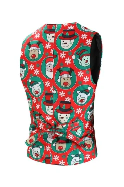 Lapela Notched Um Botão Papai Noel Impresso Ternos Masculinos Vermelhos