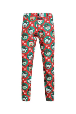 Lapela Notched Um Botão Papai Noel Impresso Ternos Masculinos Vermelhos