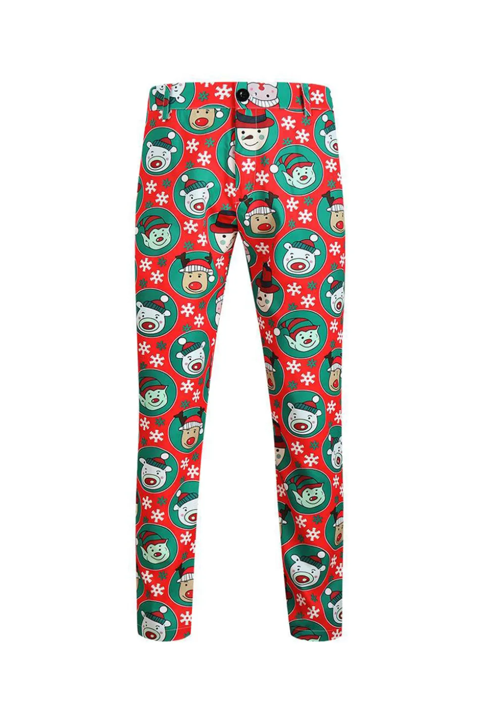 Lapela Notched Um Botão Papai Noel Impresso Ternos Masculinos Vermelhos