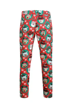 Lapela Notched Um Botão Papai Noel Impresso Ternos Masculinos Vermelhos