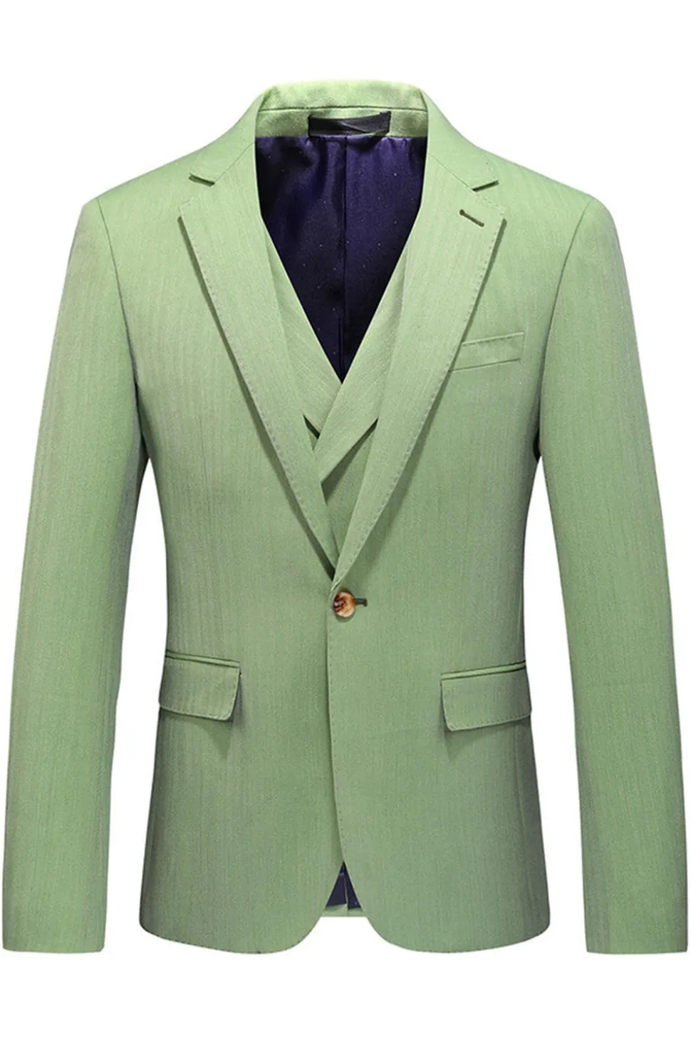 Lapela Notched Verde Claro 3 Peças Ternos Formais Masculinos