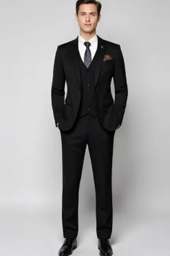Lapela Preta Entalada 3-Piece Single Breasted Fato Homem