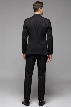 Lapela Preto 3-Pieces Mangas Compridas Slim Fit Fato Homem