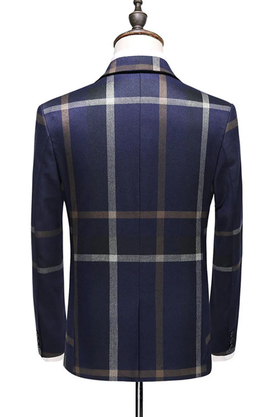 Lapela xadrez azul escuro xadrez ternos homens de 3 peças