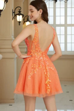 Laranja Brilhante Uma Linha Glitter Homecoming Dress com Sequins