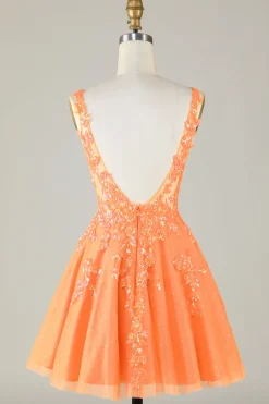 Laranja Brilhante Uma Linha Glitter Homecoming Dress com Sequins