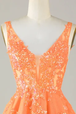 Laranja Brilhante Uma Linha Glitter Homecoming Dress com Sequins