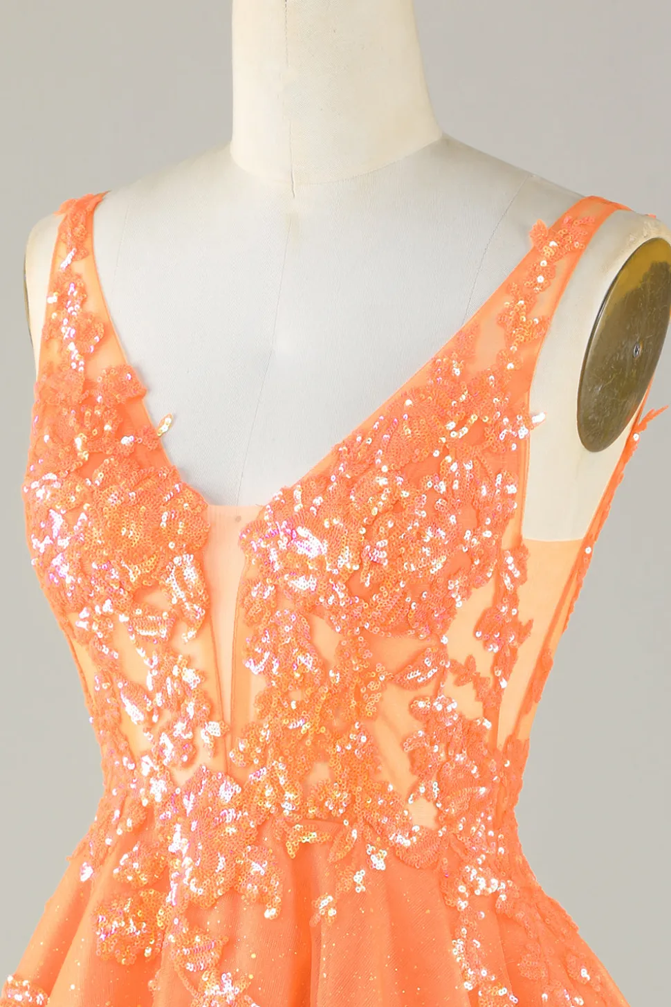 Laranja Brilhante Uma Linha Glitter Homecoming Dress com Sequins