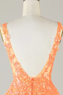 Laranja Brilhante Uma Linha Glitter Homecoming Dress com Sequins