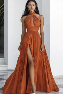 Laranja De Baile/Princesa Plissado Longos Vestido Cerimónia