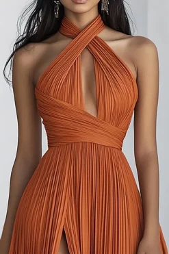 Laranja De Baile/Princesa Plissado Longos Vestido Cerimónia