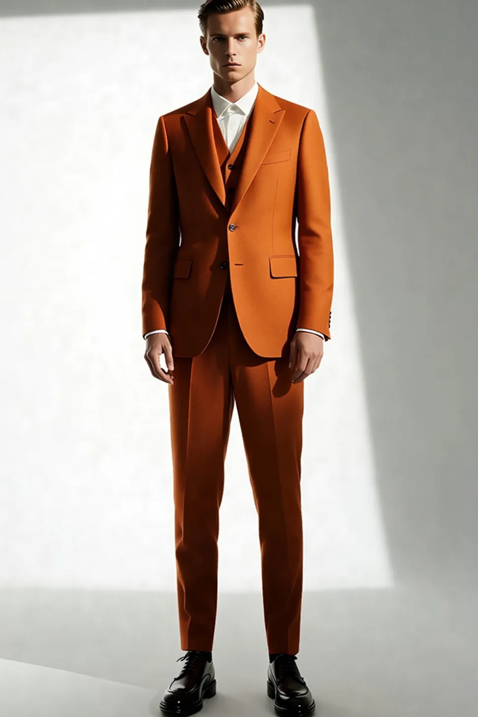 Laranja Escuro Pico Lapela Slim Fit Fatos Formais Masculinos