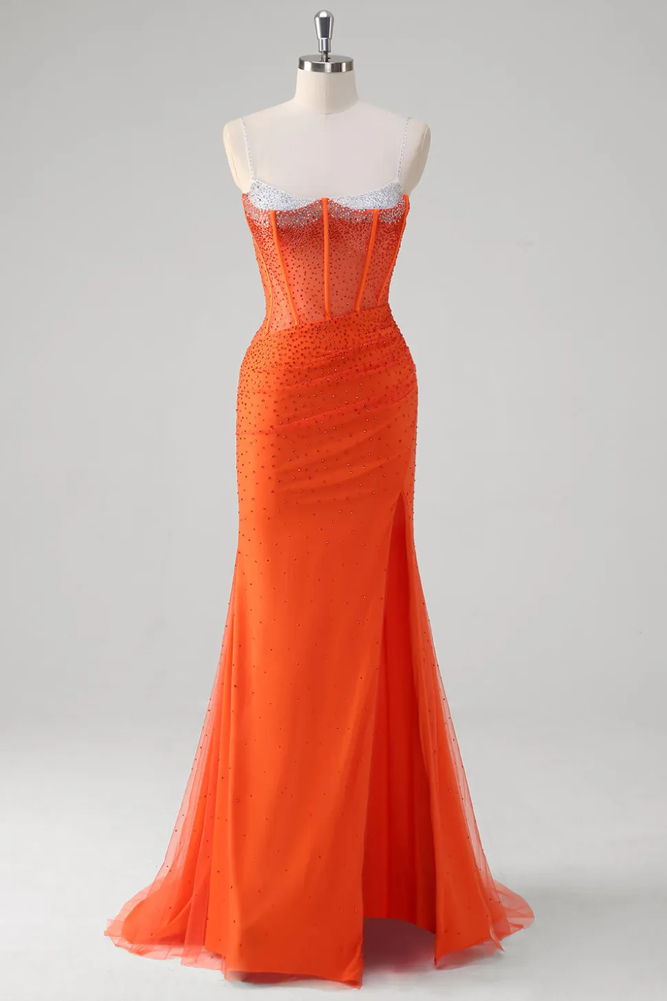 Laranja Esparguete Correias Frisado Corset Sereia Vestido de Baile