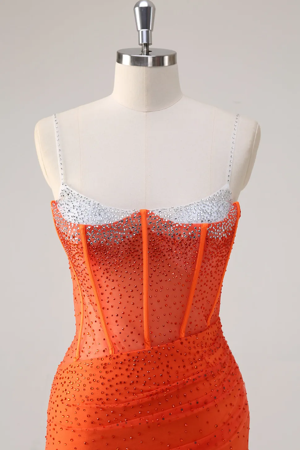 Laranja Esparguete Correias Frisado Corset Sereia Vestido de Baile