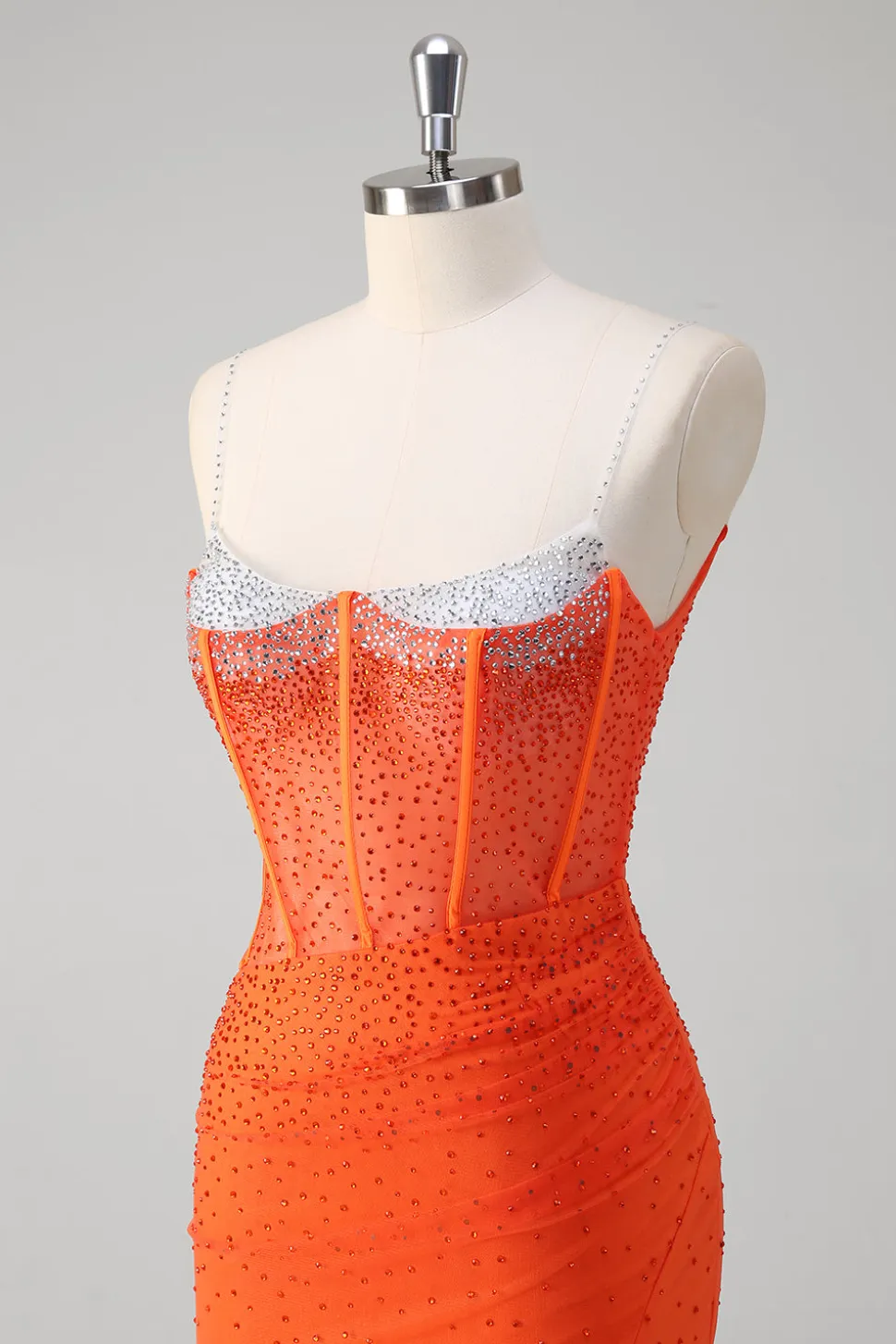 Laranja Esparguete Correias Frisado Corset Sereia Vestido de Baile
