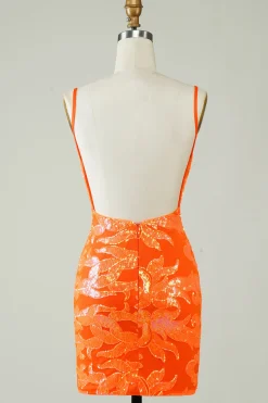 Laranja Glitter Tight Homecoming Vestido com Backless