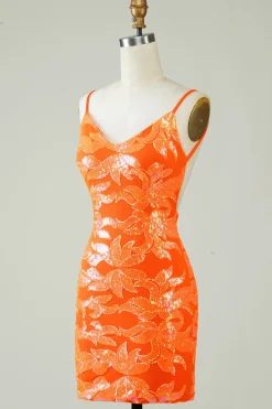Laranja Glitter Tight Homecoming Vestido com Backless