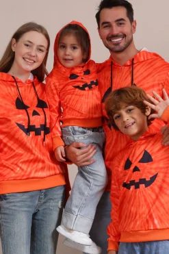 Laranja Halloween Family Suit manga longa moletom com capuz