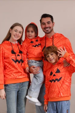 Laranja Halloween Family Suit manga longa moletom com capuz