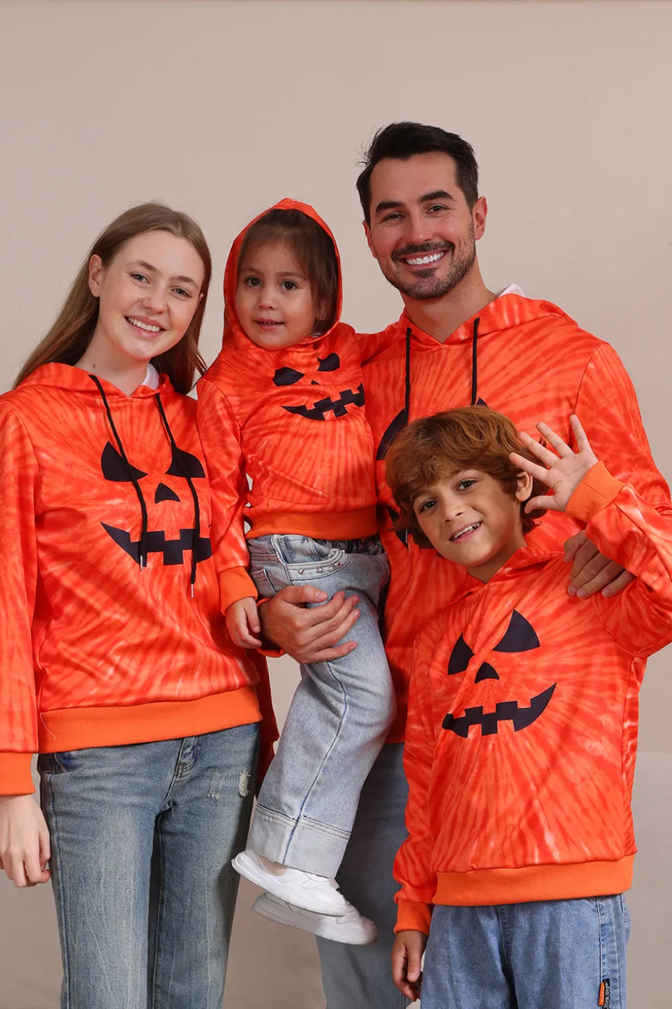 Laranja Halloween Family Suit manga longa moletom com capuz