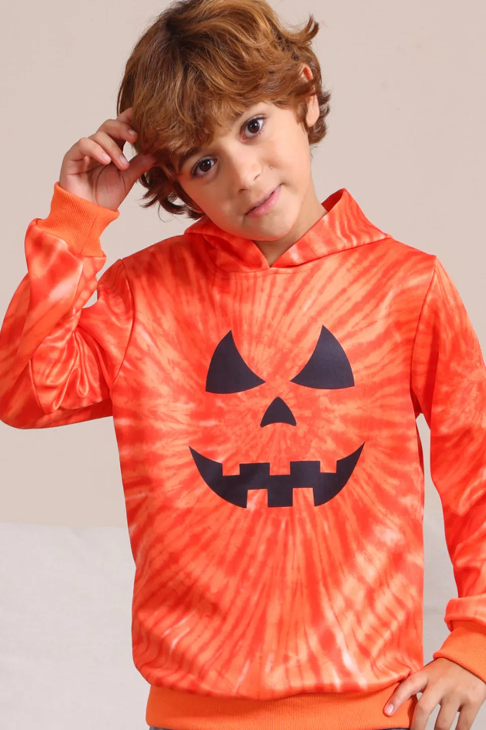 Laranja Halloween Family Suit manga longa moletom com capuz