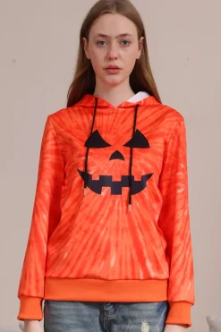 Laranja Halloween Family Suit manga longa moletom com capuz