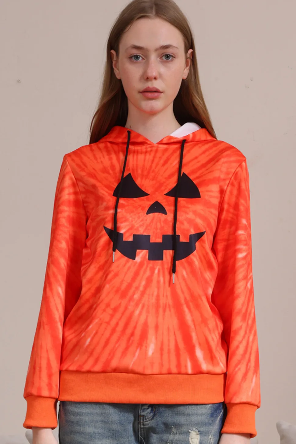 Laranja Halloween Family Suit manga longa moletom com capuz