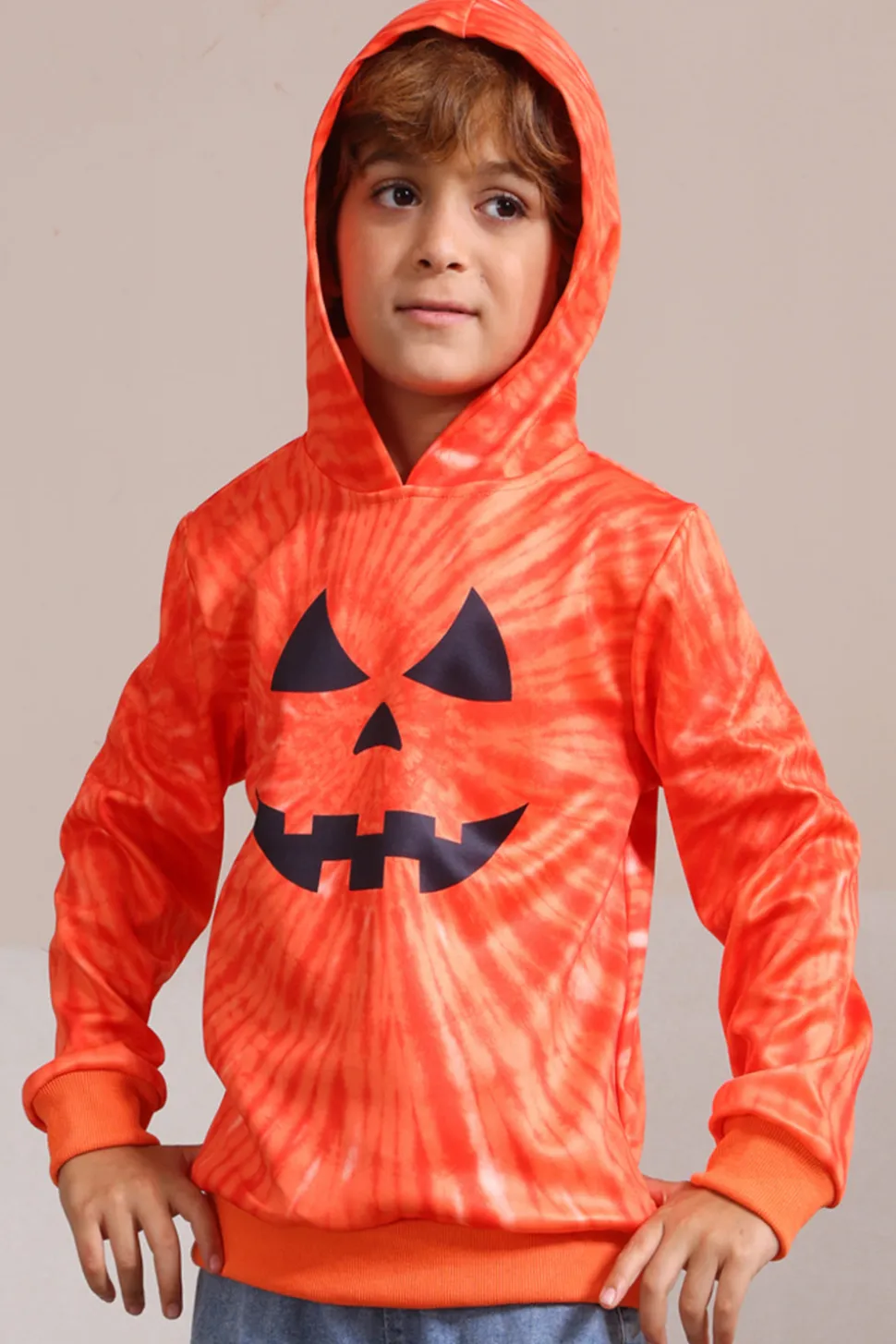 Laranja Halloween Family Suit manga longa moletom com capuz