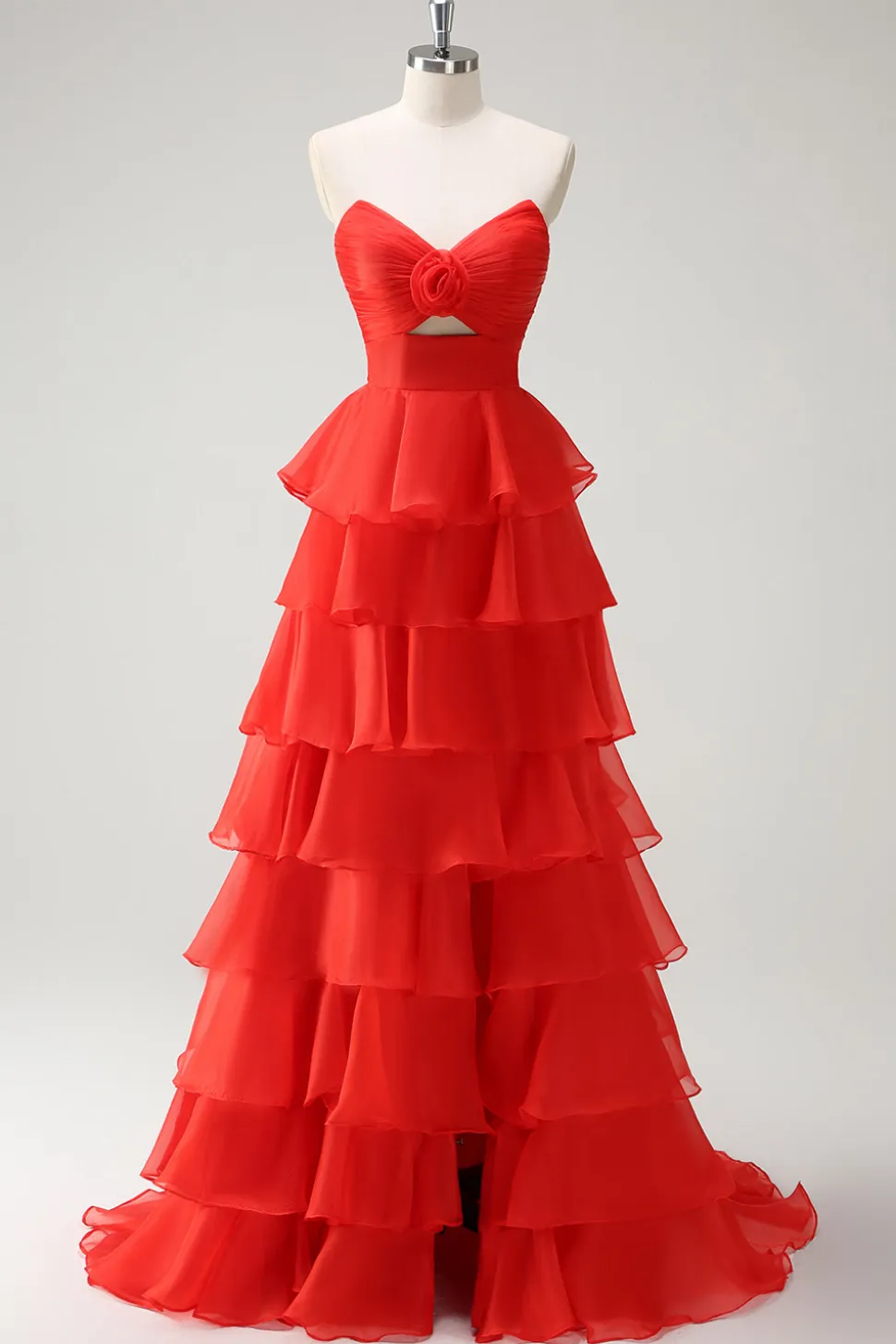 Laranja querida princesa tiered vestido longo baile de formatura com fenda