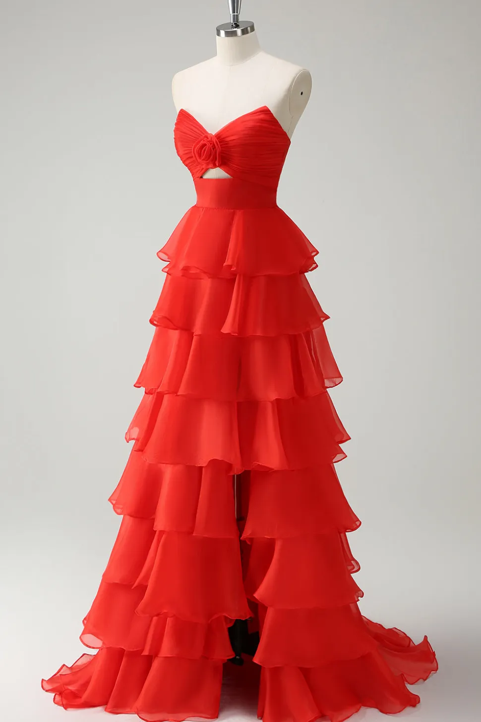 Laranja querida princesa tiered vestido longo baile de formatura com fenda