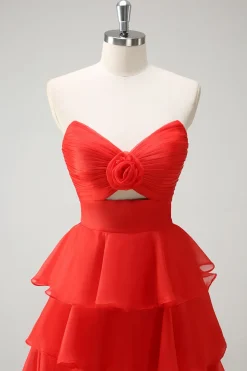 Laranja querida princesa tiered vestido longo baile de formatura com fenda